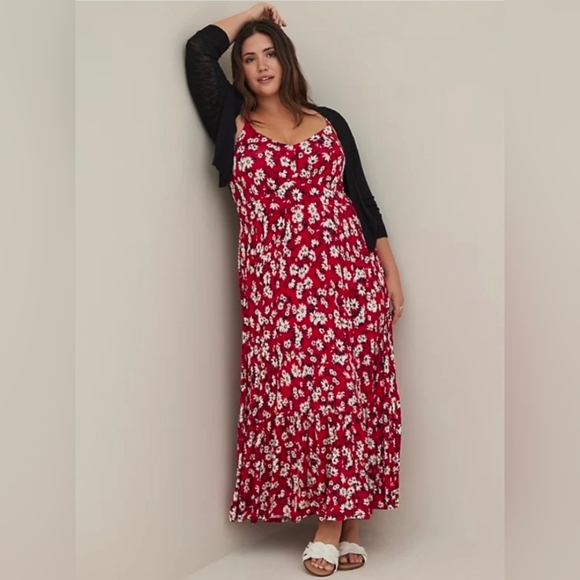 Torrid Floral Red Supersoft Tierd Maxi Dress 2X - Picture 1 of 10